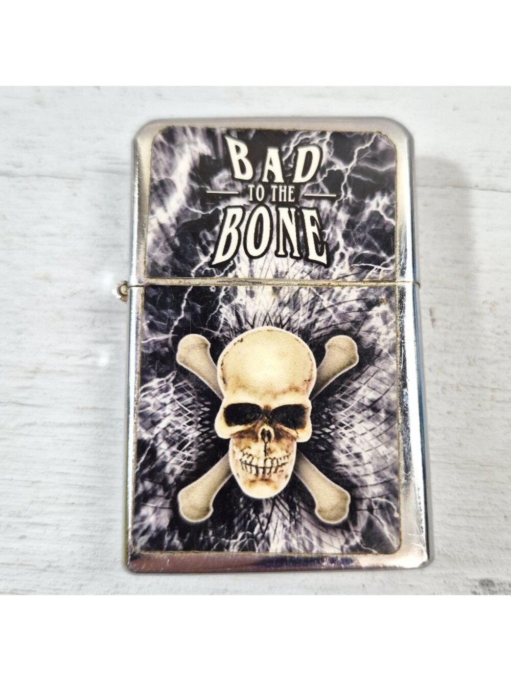 Victor Bad To The Bone Skull & Crossbones Flip Top Lighter Windproof Chrome